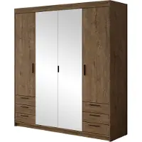 Mirjan 24 Kleiderschrank Elena 4D6S mit Frontspiegel, Drehtürenschrank, Garderobe mit vier Drehtüren und sechs Suchbladen, Kleiderstange (Farbe: Lefkas Eiche)