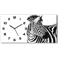 Tulup Wanduhr aus Glas – 60x30 cm - Glasbild - Glasuhr - Gehärtetes Glas - schwarze-zeiger - Zebra im Schnee