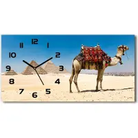 Tulup Wanduhr aus Glas – 60x30 cm - Glasbild - Glasuhr - Gehärtetes Glas - schwarze-zeiger - Kamel in Kairo