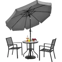 Yaheetech Sonnenschirm mit Volant Φ 267,5cm Kippbarer Gartenschirm UV-schutz Kurbelschirm Stabile 8 Rippen Sonnenschutz Knickbar Marktschirm Grau