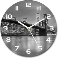Tulup Wanduhr aus Glas 30fi Glasbild Glasuhr Gehärtetes Glas - weisse-zeiger - New York by night