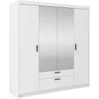 Masseno Drehtürenschrank ELENORA 176,3 cm Kleiderschrank Schlafzimmer Schrank 4-türig mit Spiegel Weiß