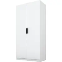 PAWS MÖBEL Kippbarer weiß Kleiderschrank 100x52x200 cm, zweitüriger offener Kleiderschrank ohne Spiegel, mit Einlegeböden und Kleiderbügel