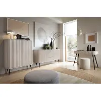 Lomadox Wohnzimmer Set 3-teilig mit Rillen in Beige, Metallfüße schwarz, ZARA-160