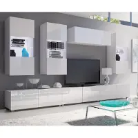 Lomadox Wohnwand mit beleuchteten Hängevitrinen in weiß Hochglanz mit LED Beleuchtung CAIRNS-132, B/H/T ca. 300/200/43 cm