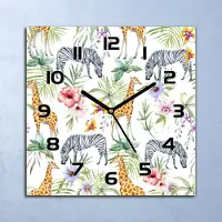 Coloray Wanduhr Echt-Glas-Küchenuhr Giraffen und Zebras Quarz 30x30 Deko Bilder