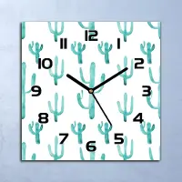 Coloray Wanduhr Echt-Glas-Küchenuhr Aquarell Kakteen Quarz Lautlos 30x30 Deko Bilder