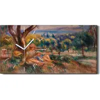 Coloray Wohnzimmer-Bild Leinwand Uhr 60x30 Malerei Wald Bäume Landschaft Kunst - weiße Hände