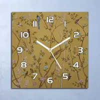 Coloray Deko Glasuhr Wanduhr 30x30 Vögel Gold Herbst Quarz Küchenuhr Bürouhr