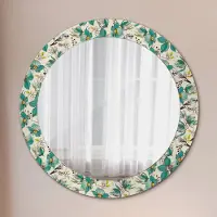 Coloray Ø70cm Spiegel - Glasrahmen mit Aufdruck - Wandspiegel Schlafzimmer - Blumen und Vögel