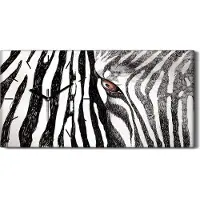 Coloray Wohnzimmer-Bild Leinwand Uhr Geräuschlos 60x30 Gemälde Tier Zebra Streifen Kunst - schwarze Hände