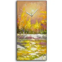 Coloray Wandbild Leinwand Bilder mit Uhr 30x60 kunst Herbst Landschaft am Fluss ufer - weiße Hände