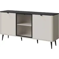 Mirjan 24 Sideboard 2D1W MARLY REG 7, Kommode mit drei Drehtüren, Schwarze Metallfüße (Farbe: Cashmere / Cashmere + Steingrau)