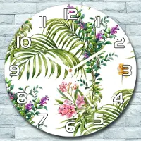Coloray Wanduhr aus Glas Rund fi 30 Palmblatt Blumen Quarz Deko Wohnzimmer Büro