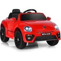 Costway VW Käfer 12V Elektroauto für Kinder, mit 2,4G Fernbedienung, akkubetriebenes Kinderfahrzeug mit Bluetooth, USB-Anschluss & 2 Beleuchtungsmodi, Kinderauto für 3-8 Jährige, Rot