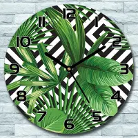 Coloray Wanduhr aus Glas Rund fi 30 Tropische Blätter Quarz Deko Schlafzimmer Büro