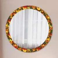 Coloray Runder Spiegel mit Modernem Aufdruck - Dekospiegel Wandmontage -retro Tulpen- Ø100cm