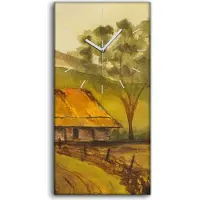 Coloray Wohnzimmer-Bild Leinwand Uhr Quarz 30x60 Gemälde Land Landschaft Berg Natur - weiße Hände