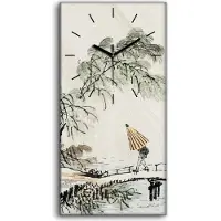 Coloray Wanduhr Uhr Wandbild Leinwand 30x60 Malerei Asiatische Fluss Brücken Bäume - schwarze Hände