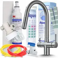 ARI SLENDER 3-Wege Küchenarmatur mit 3M Wasserfilter, Ausziehbar, 360° Drehbar, Messing, Spültischarmatur für gefiltertes Trinkwasser, Graphit