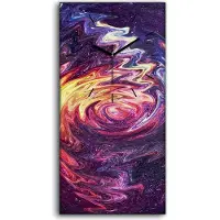 Coloray Wanduhr Leinwand Bild Uhr Geräuschlos 30x60 Abstrakte Galaxie Aquarell Farbig - schwarze Hände
