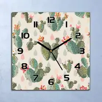 Coloray Wanduhr Echt-Glas-Küchenuhr Blühende Kakteen Quarz Lautlos 30x30 Deko Bilder