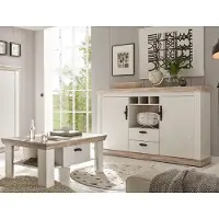 Lomadox Sideboard & Couchtisch Set FERNA-61 Nachbildung Pinie weiß und Oslo dunkel Nb. im Landhaus-Design B/H/T ca. 168x104x44 cm