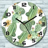 Coloray Wanduhr aus Glas Rund fi 30 Kakteen mit Blumen Quarz Deko Schlafzimmer Büro