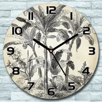 Coloray Wanduhr aus Glas Rund fi 30 Vintage Palmen beige Quarz Deko Schlafzimmer Büro