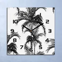 Coloray Wanduhr Echt-Glas-Küchenuhr Graue Palmen Quarz Lautlos 30x30 Deko Bilder