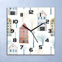 Coloray Wanduhr Echt-Glas-Küchenuhr Gebäude weiß Quarz Lautlos 30x30 Deko Bilder