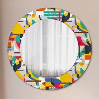 Coloray Ø60cm Modern Spiegel - Wandspiegel Wandmontage- Schlafzimmer - geometrisch tropisch Vögel