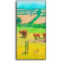 Coloray Leinwand Wanduhr Wandkunst Uhr Geräuschlos 30x60 Sommer Landschaft Rinder Wiese - weiße Hände