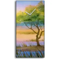 Coloray Leinwand Uhr Küche Wohnzimmer Bild Geräuschlos 30x60 Aquarell Natur Baum Bunt - weiße Hände