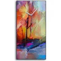 Coloray Wanduhr Uhr Wandbild Leinwand 30x60 Malerei Abstrakte Wald Bäume Wasser - weiße Hände