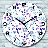Coloray Wanduhr aus Glas Rund fi 30 Blau Blüten lila Quarz Deko Schlafzimmer Büro