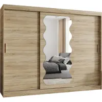 MEBLE KRYSPOL SPOTI 250 Kleiderschrank mit drei Schiebetüren für Schlafzimmer – moderner Aufbewahrungsschrank mit Kleiderstange und Regalen – 250x200x62cm - Sonoma
