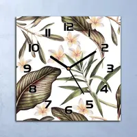 Coloray Wanduhr Echt-Glas-Küchenuhr Tropische Blumen Quarz Lautlos 30x30 Deko Bilder