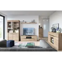 Lomadox Wohnzimmer Set mit Beleuchtung SANFORD-129 in Eiche hell Nb.