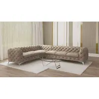 S-Style Möbel - Chesterfield Ecksofa Cleo mit Silber Metall Füßen aus Dunkle Creme Samtstoff, Ottomane links, B/T/H: 323 cm/ 264 cm/ 75 cm