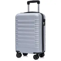 YONSLY Koffer Trolley Reisekoffer Suitcase, Rollkoffer Handgepäck ,mit 4 Rollen360°, Hartschalenreisekoffer, Zahlenschloss, Weicher Gummigriff (M,Silber)