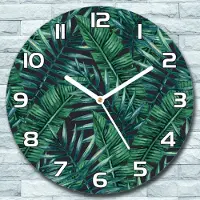 Coloray Wanduhr aus Glas Rund fi 30 Palmblätter grün Quarz Deko Schlafzimmer Büro