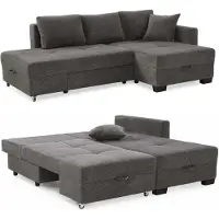 Luma-home Ecksofa Schwenkfunktion Doppelbett Schlafcouch Bettkasten Cord in Dunkelgrau / 15214