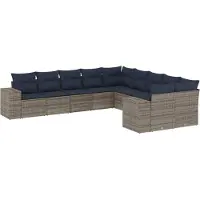 Syfax 10-teiliges Gartensofa-Set mit Kissen, grau, Polyrattan