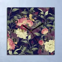 Coloray Wanduhr Echt-Glas-Küchenuhr Vintage Blumen Quarz Lautlos 30x30 Deko Bilder