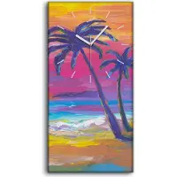 Coloray Wandkunst Leinwand Bild Uhr Quarz 30x60 Malen Strand Palmen Sonnenuntergang - weiße Hände