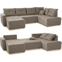 Luma-home Wohnlandschaft U-Form Sofa groß Schlaffunktion Couch Bettkasten Cord Braun Taupe / 15219