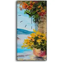 Coloray Wanduhr Uhr Wandbild Leinwand Geräuschlos 30x60 Ölgemälde Blumen Haus Meer Kunst - schwarze Hände