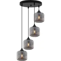 Light11 HOME Riffle Schwarze Hängelampe 4 Flache Graphit-Lampenschirme Zylinder E27
