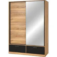 Masseno Schiebetürenschrank BETTINA 150 cm Kleiderschrank Schlafzimmer Schrank 2-türig mit Spiegel Eichefarben